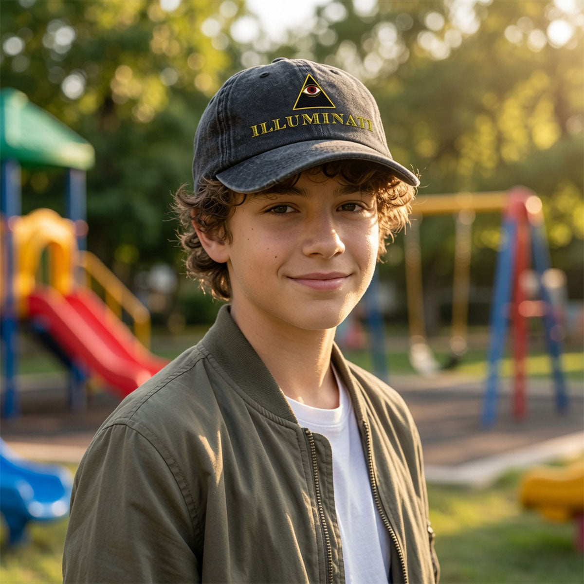Illuminati Embroidered Baseball Cap | All-Seeing Eye Denim Hat