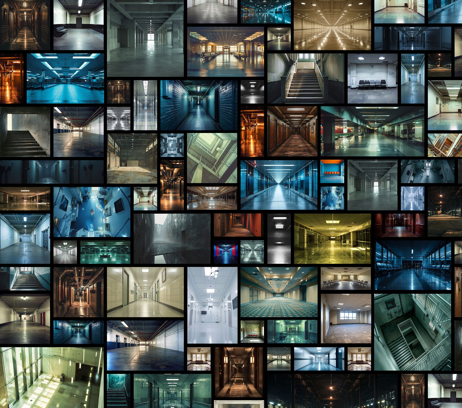 Collage of various empty indoor environments