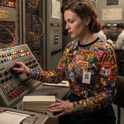 Sci-Fi Comics Long Sleeve Tee | Golden Age Ray-Gun & Rocket All-Over Print