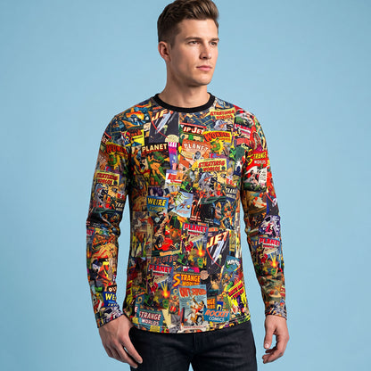 Sci-Fi Comics Long Sleeve Tee | Golden Age Ray-Gun & Rocket All-Over Print