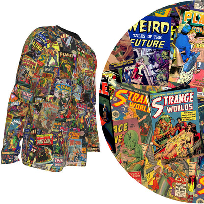 Sci-Fi Comics Long Sleeve Tee | Golden Age Ray-Gun & Rocket All-Over Print