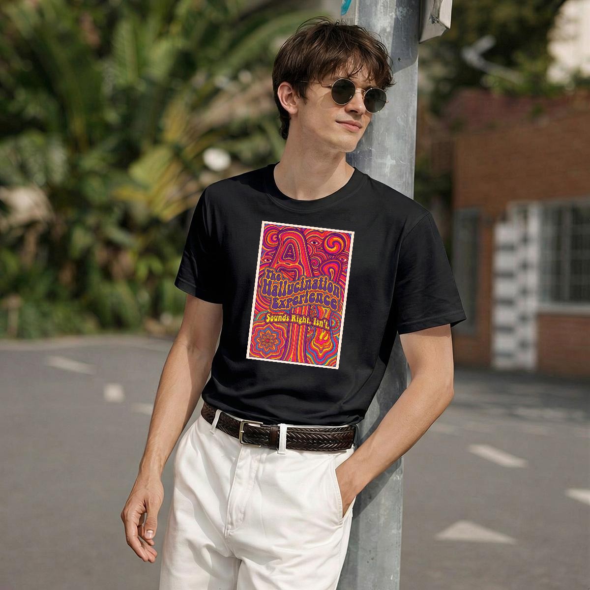 The Hallucination Experience T-Shirt | Funny AI Psychedelic 70s Concert Poster Tee